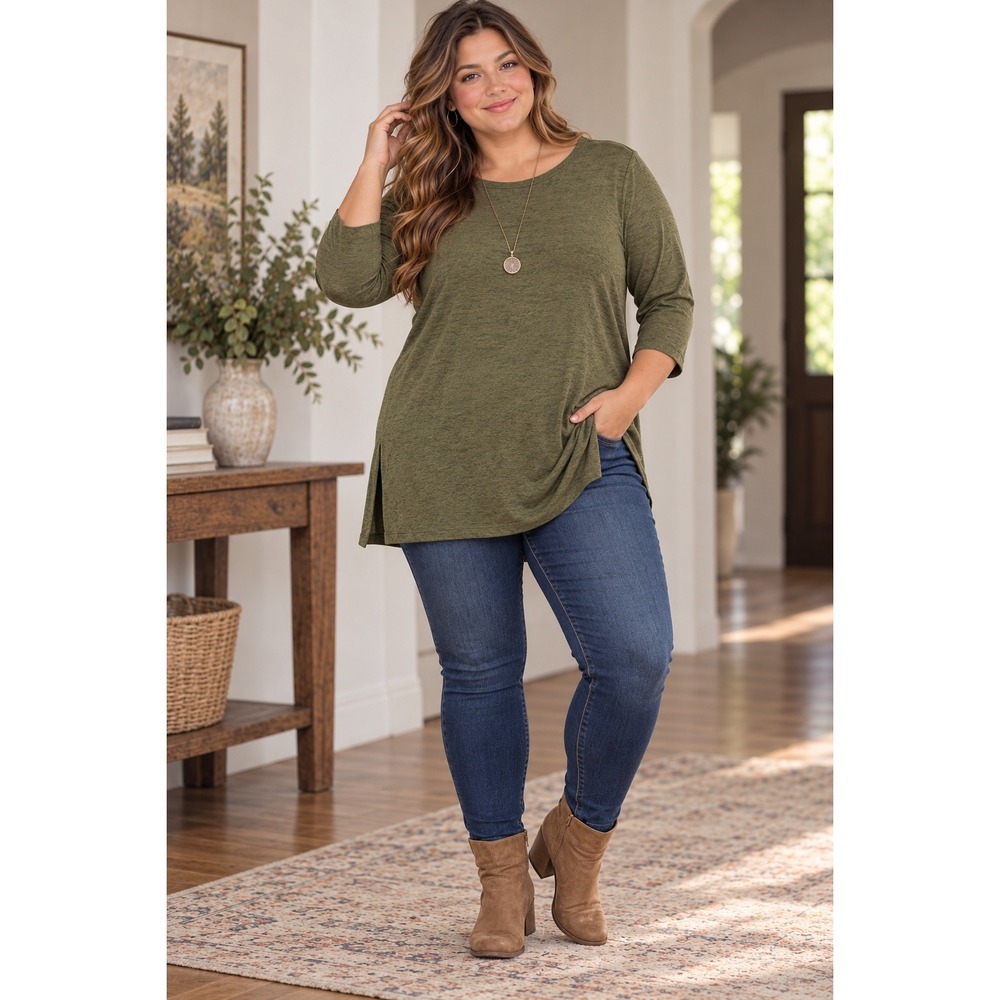 Old Navy Tunic Top Women XXL Olive Green Marled Knit 3/4 Sleeve Gorpcore Casual